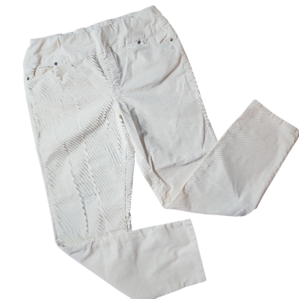 COLDWATER CREEK | Cotton Cream Corduroy Pull On Elastic Waist Pocket Pants |‎ 10
